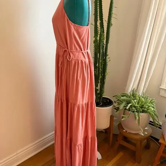 Splendid Pink Viscose Linen Blend Tiered Maxi Dress Boho Coastal Medium - Picture 2 of 6